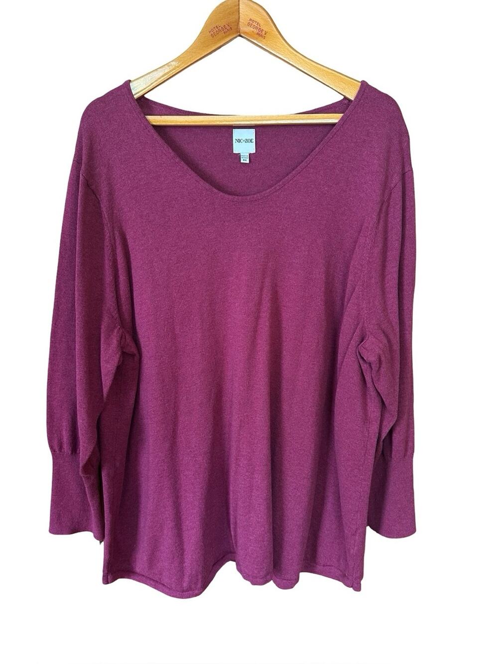 Nic + Zoe Raspberry V Scoop Neck Lightweight Sweater 3X
